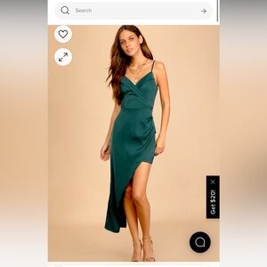 Lulus Let's Celebrate Tonight Dark Teal Satin Asymmetrical Dress Size Medium